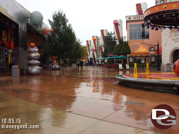 A soggy walk back to the hotel through the Disney Village.