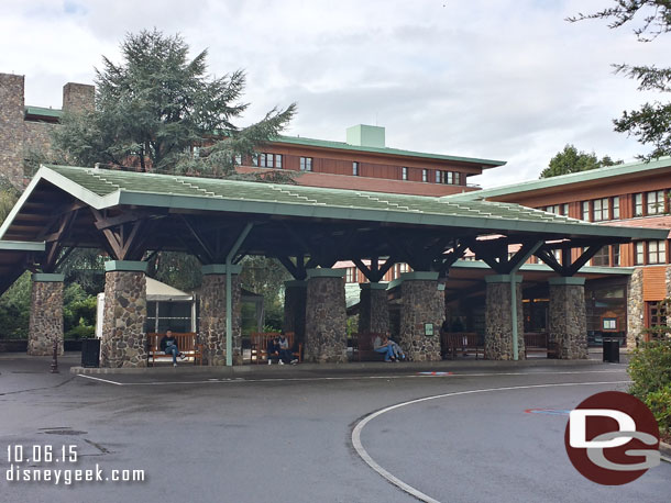 The bus area and car drop  off of the Sequoia Lodge