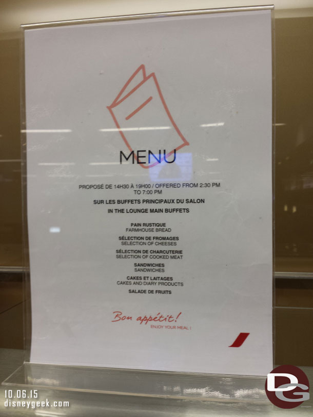 The lunch/snack menu