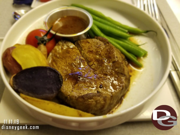 I tried the beef option for my main dish, Pan-fried tournedos.  It was actually cooked fairly well which was good but I did not care for it.