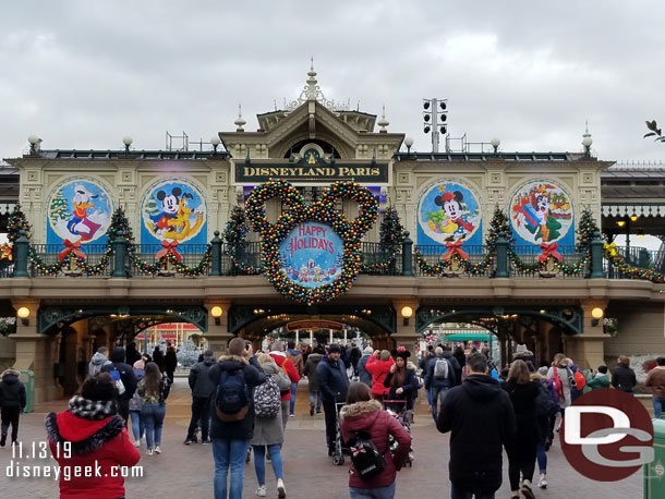 9:30am entering the park to start my visit.  The train station features decorations for the season.