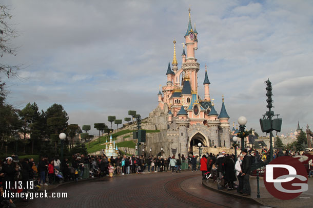 Found a spot in the hub for the Disney Christmas Parade.  The sun popped out while waiting.