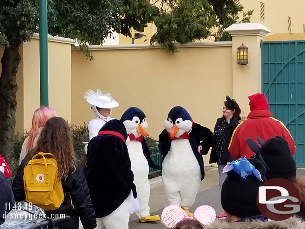 Mary Poppins and three penguins were meeting guests on the other side of the Front Lot near Studio 1.