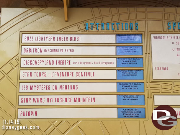 Still having problems with the wait times.. here is the Discoveryland board at 11:37am