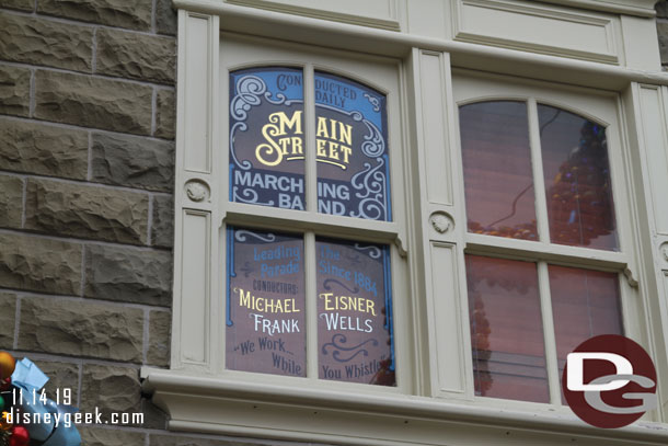 Looked up as I was looking around Main Street and was under the Eisner/Wells window.