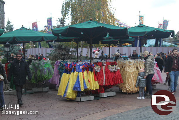 Guess the rain is gone for a while. A lot of merchandise outside in Fantasyland.