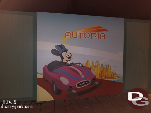 A sign on the Autopia renovation wall.