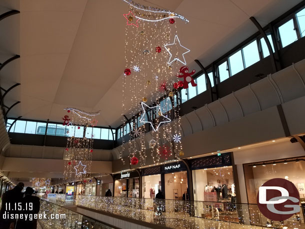 Christmas decorations are up throughout the mall.