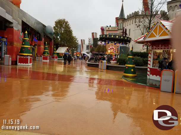 Disney Village is quiet this rainy and cold afternoon.