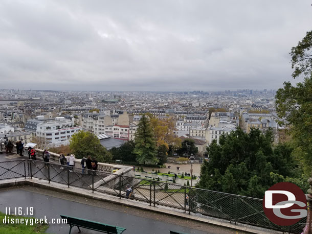 The view from butte Montmartre.  The Basilica sits atop butte Montmartre which is the highest point in the city.