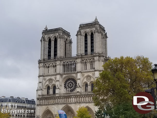 My first view of Notre Dame, from this vantage point it looks good.. you cannot see the damage/work.