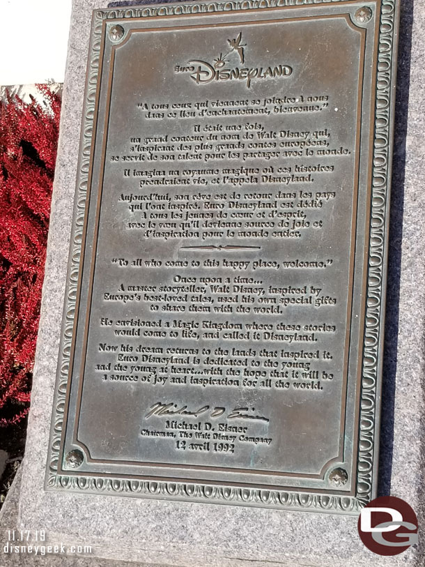 The park's dedication plaque.