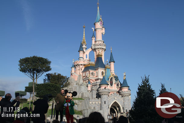 Mickey Mouse was out on the Castle Hill meeting some guests. Looks like they were part of a package or prize or something.  