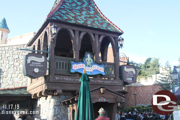 Passing by Peter Pan's Flight.  60 Minute stand by this afternoon.