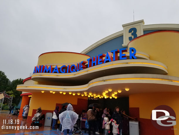 It had started to rain again so we opted to skip standing in the rain for Frozen and instead headed for the Animagique Theater.