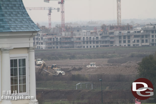 Construction underway in the large field.  