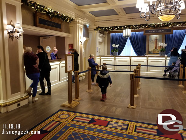 The counter on the left is the regular concierge/guest services desk.