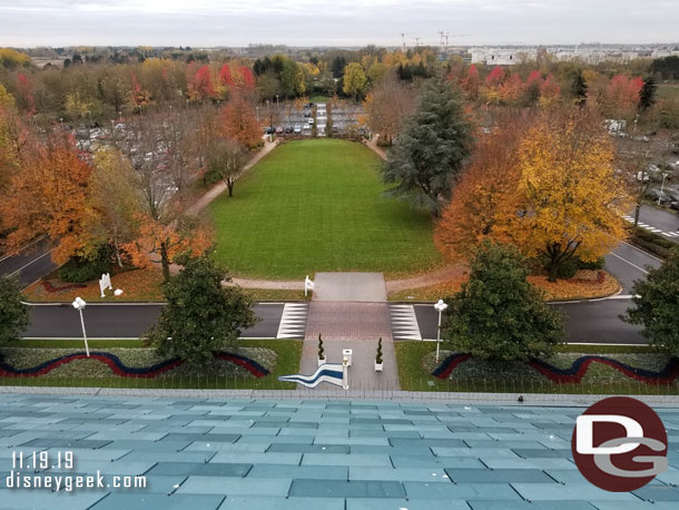 Moving out to the balcony and looking down you are overlooking the center of the front of the hotel.