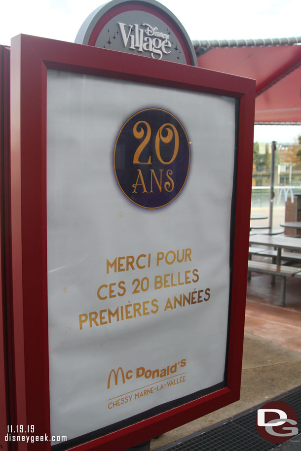 McDonald's is celebrating its 20th anniversary in the Disney Village.