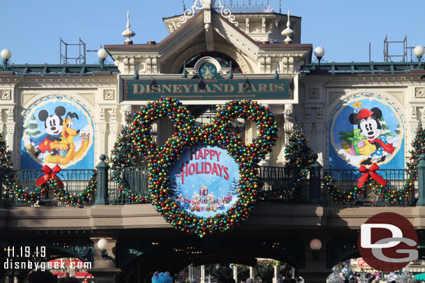 The sun was highlighting the signs on the Main Street Train Station as you entered the park.