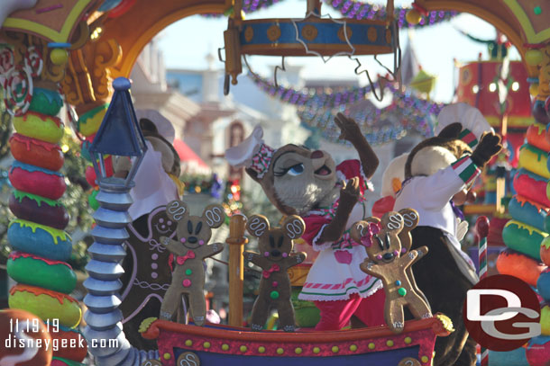 Clarice along with Chip and Dale on the second float.