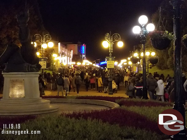 The crowd of guests exiting the park now that it was closed.