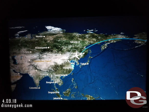 We flew a good distance inland over Russia then China.