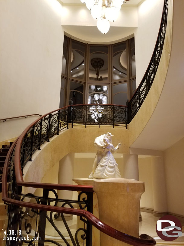 The stairs lead up to the lobby.