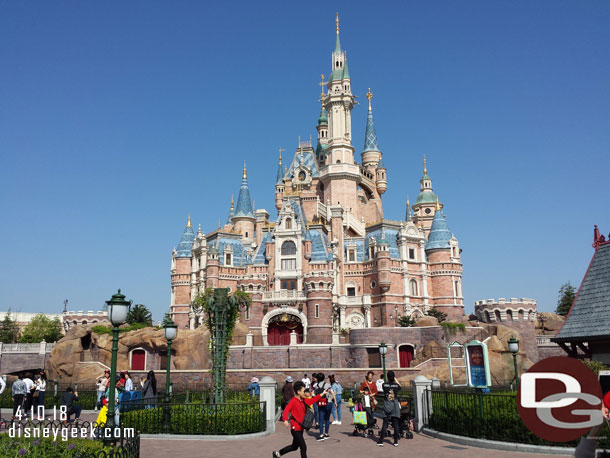 Approaching the Enchanted Storybook Castle.  It is a very large structure.