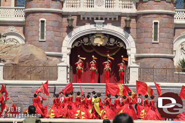 The dancers from the opening number were clearing out to the opposite direction as they marched.