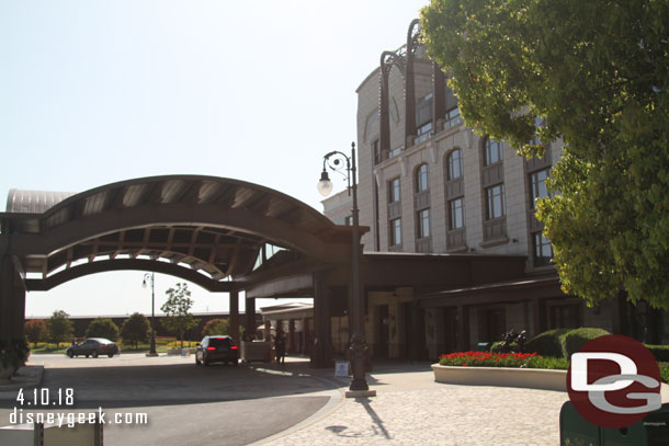 The front entrance from the shuttle stop.