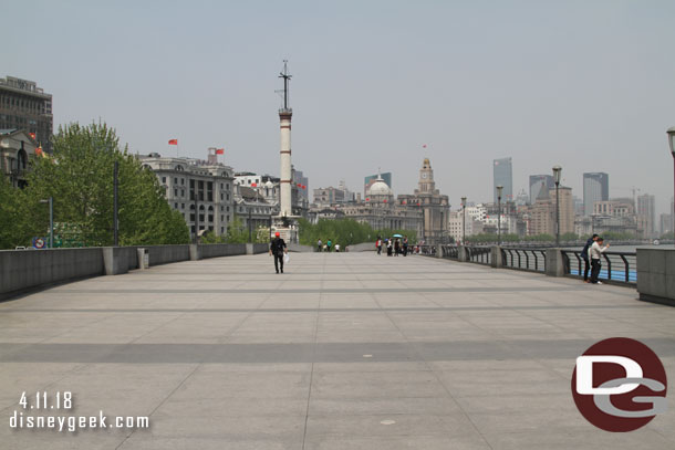 Here is a look north at the walkway ahead.  Our goal is down toward that white building. 