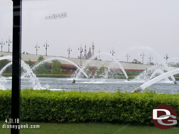 Onboard and circling the fountains with the castle in the background.