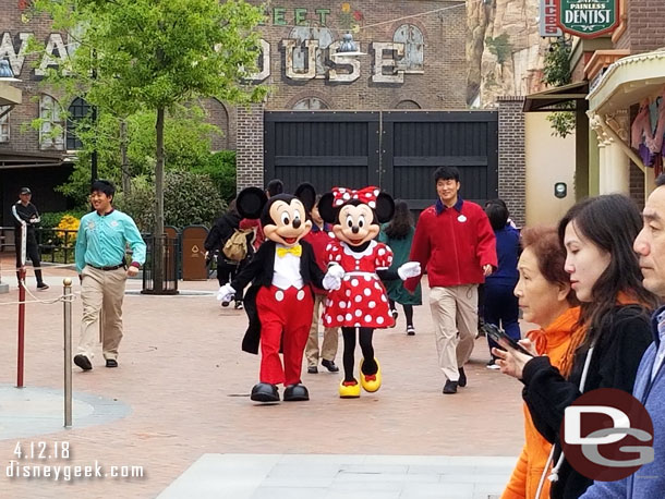 Mickey and Minnie arriving for pictures.