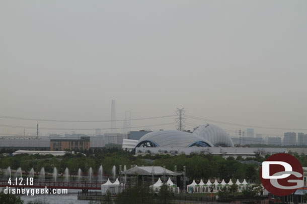 From my table at breakfast I could look I toward Tron and beyond it downtown Shanghai was sort of visible.