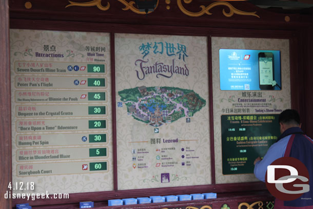 Fantasyland Wait times as of 2:12pm