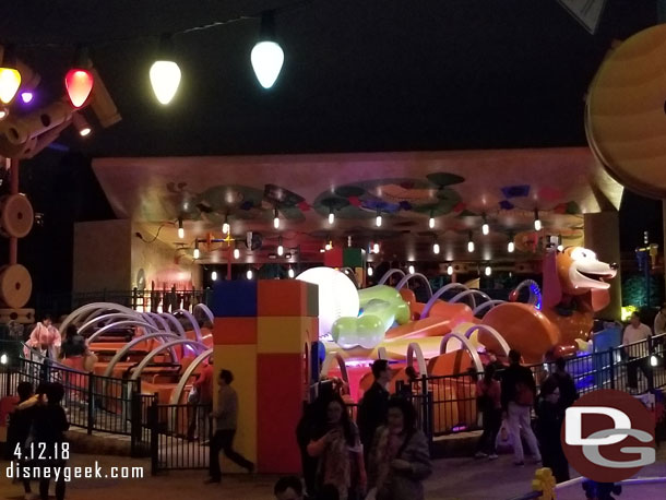 Looking across the walkway at Slinky Dog Spin.