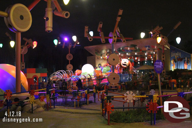 Slinky Dog Spin.  The preview was coming to an end so the area was fairly empty now.