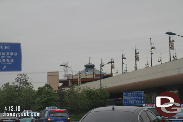 The walkway overhead is from the main parking lot to the park.