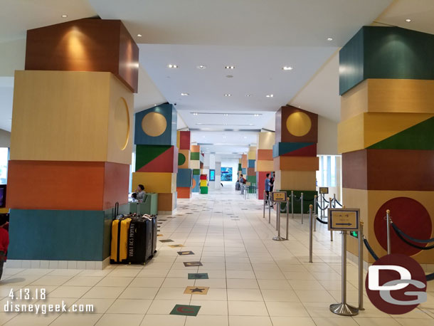 Looking down the central walkway on the lobby level.