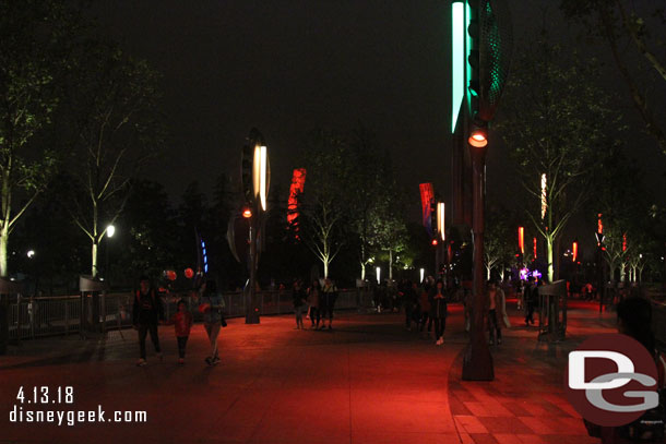 Walking along the parade route. I really enjoyed the lights along the route being part of the Tomorrowland package/light show.