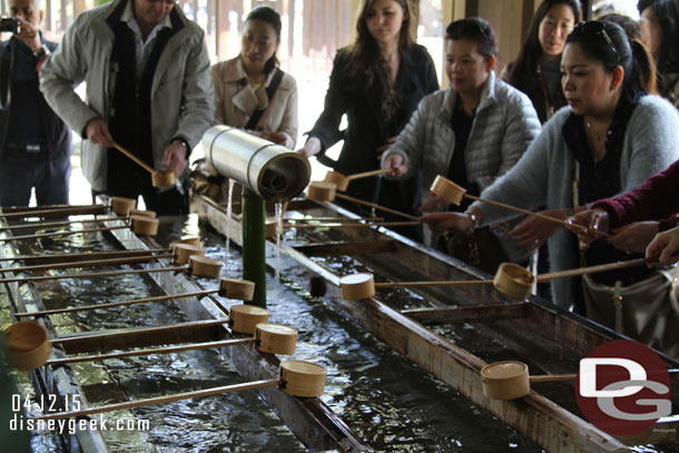 Water for a ritual cleansing of the hands and mouth before entering.