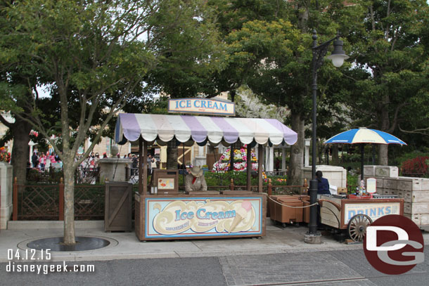 An outdoor vending stand.  No line for Ice Cream today.