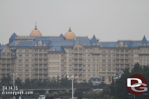 The Disneyland Hotel through the rain