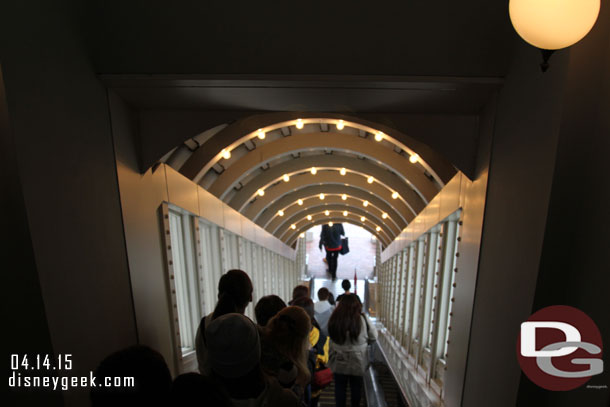 At the Disneyland station and taking the escalator down.