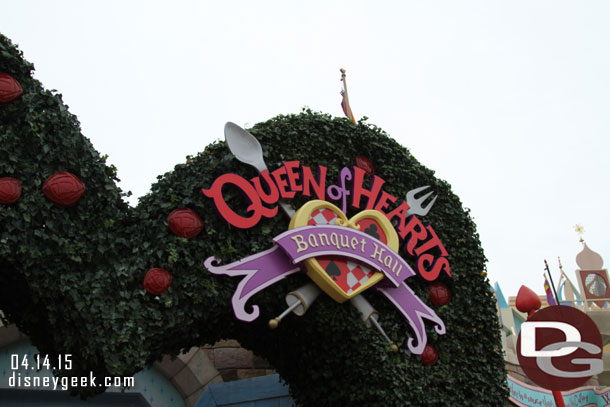 Queen of Hearts Banquet Hall is a large dining location in the back of Fantasyland.