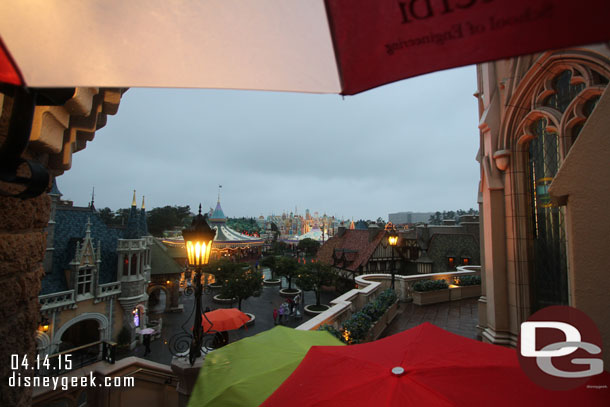 Outside and walking down the stairs to Fantasyland.