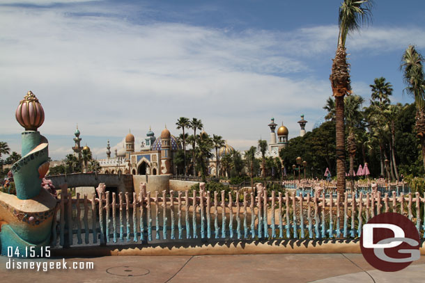 The Arabian Coast in the distance.  Mermaid Lagoon railings in the foreground