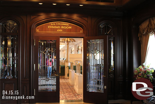 The SS Columbia Dining Room is on Deck B, the Boat Deck (the top deck).