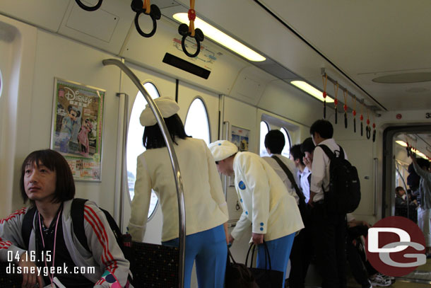As we traveled to DisneySea cast members were wiping down the windows and surfaces inside the Monorail